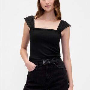 Gap Black Modern Rib Flutter Tank Top Sz M NWT